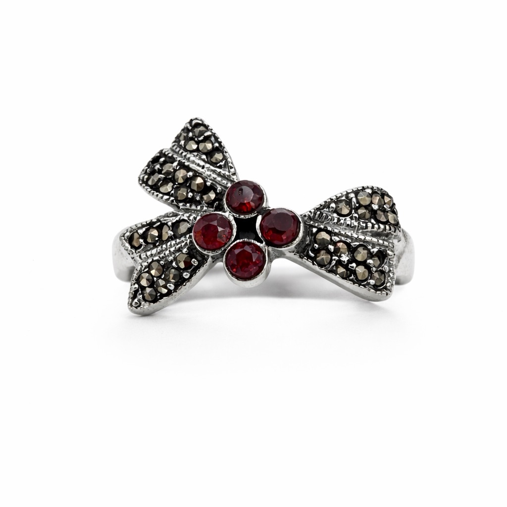 S925 Garnet & Marcasite Ribbon Ring